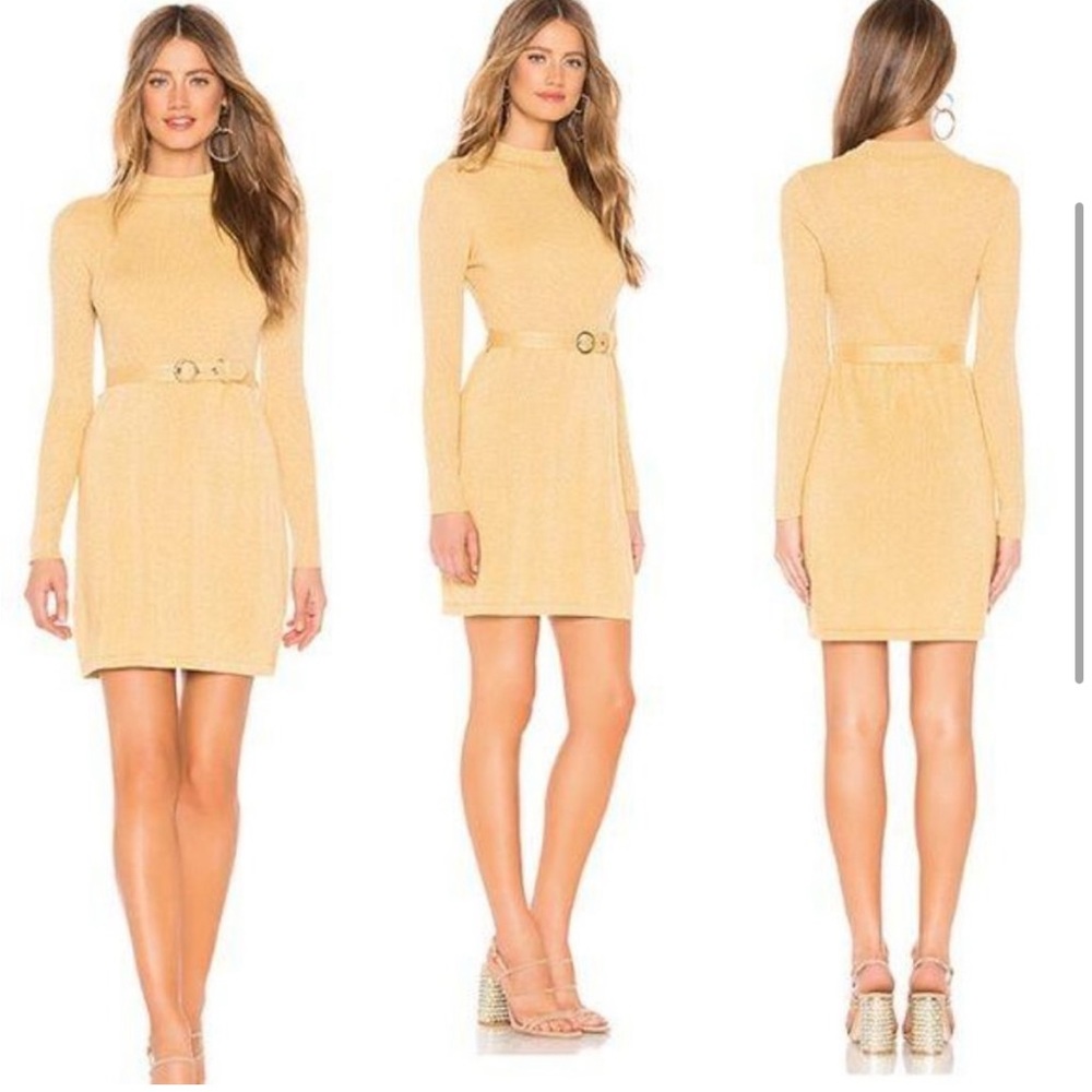 Free People | French Girl Gold Belted Ribbed Long Sleeve Mini Dress size XS
